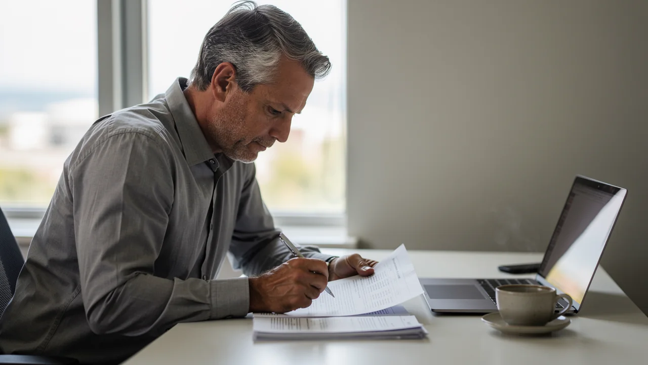 Business owner reviewing account information on a laptop